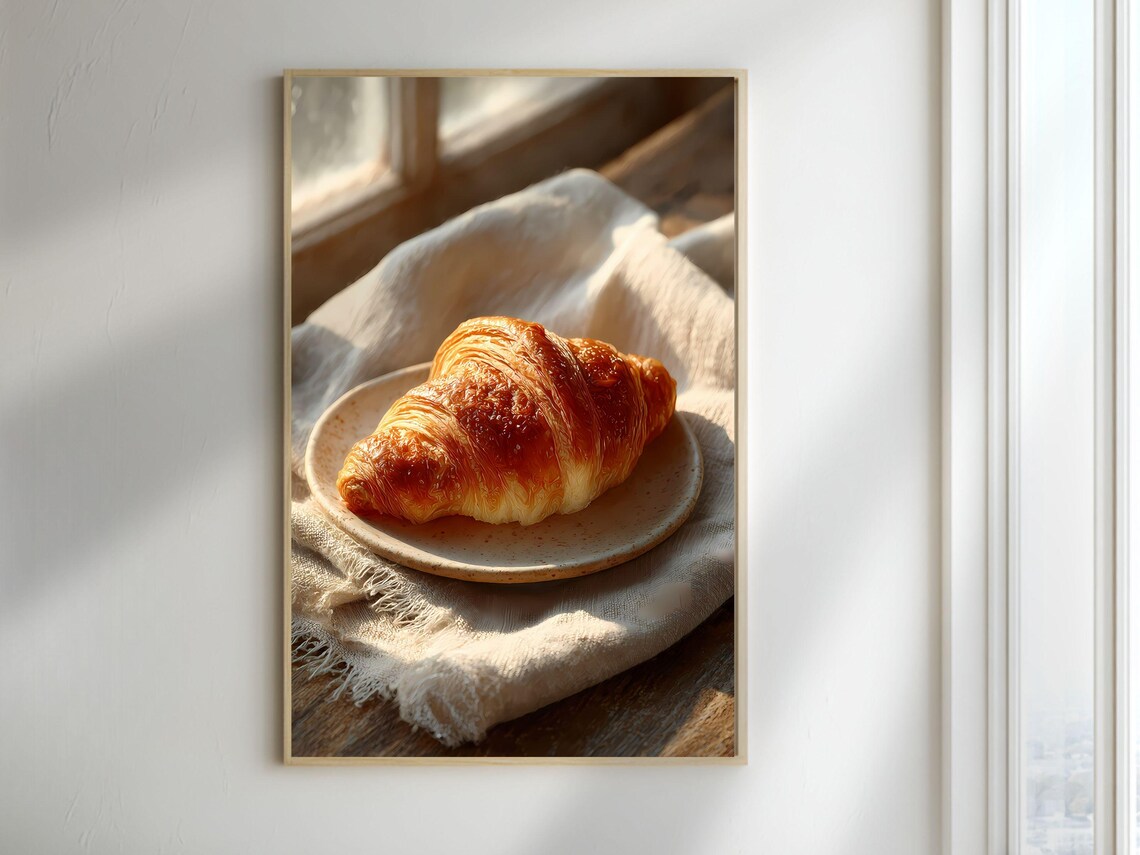 Golden Butter Croissant on Plate by Sunny Window Bakery Poster