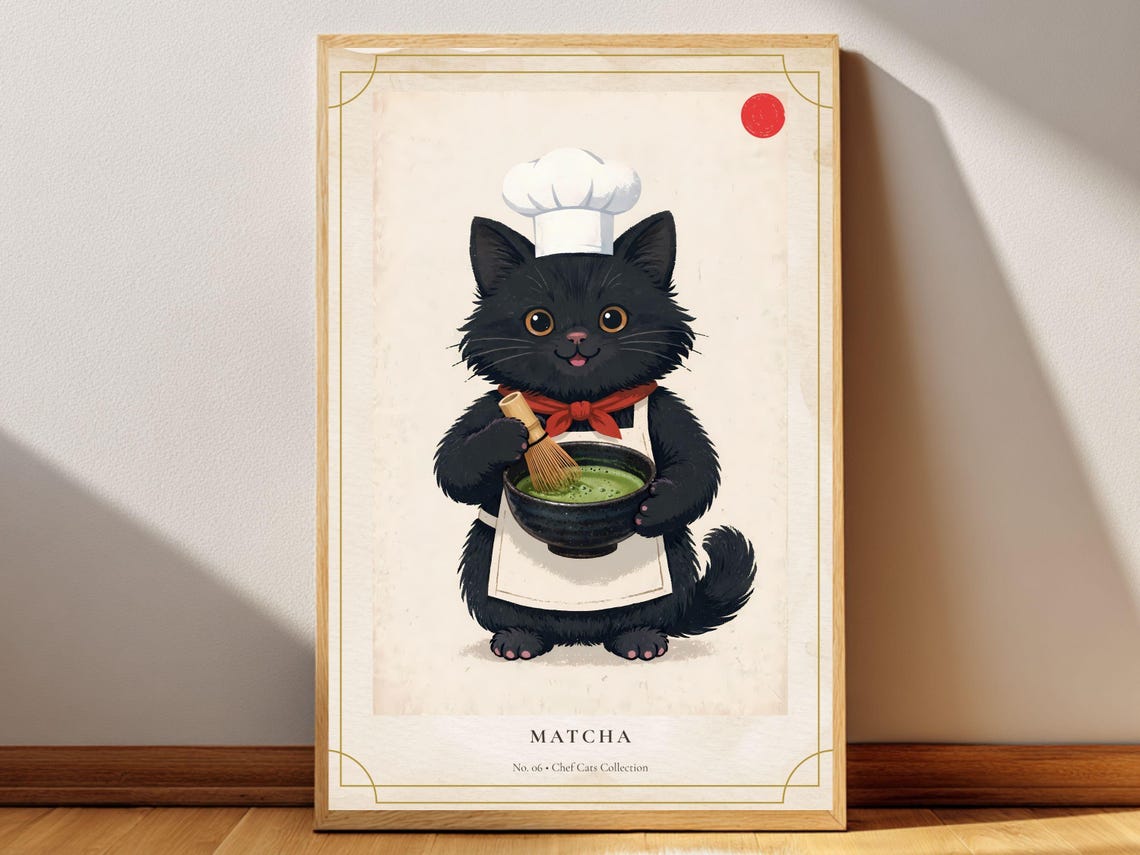 Matcha Cat Poster Printable Wall Art Digital Download