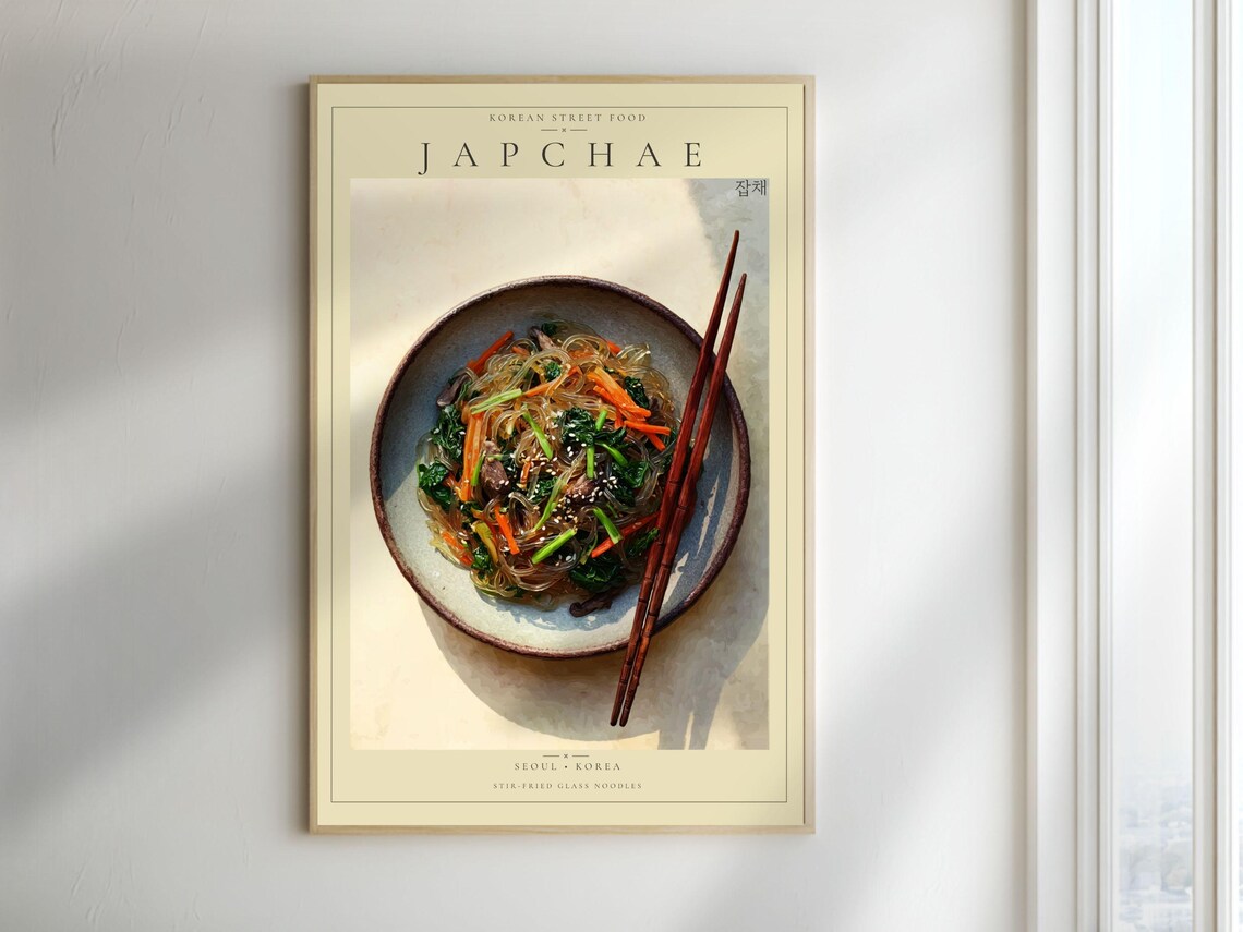 Japchae Stir Fried Glass Noodles Korean Street Food Art Poster