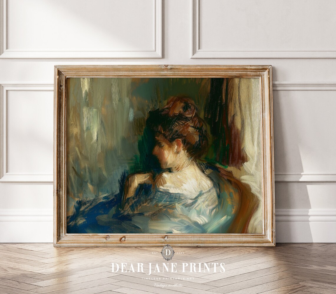 Elegant Woman Profile Vintage Impressionist Portrait Painting Wall Art