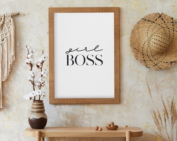 Girl Boss Feminist Print Mixed Script Serif Motivational Wall Decor