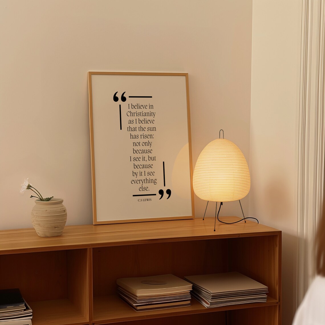 C.S. Lewis Believe in Christianity Sun Risen Minimalist Typography Poster - Image 2