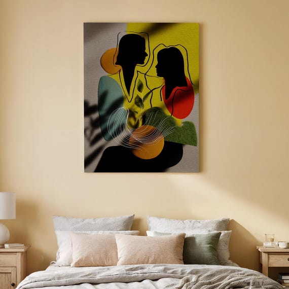 Abstract Figurative Canvas Art Modern Line Drawing With Bold Colors Contemporary Wall Decor For Living Room Bedroom Or Office
