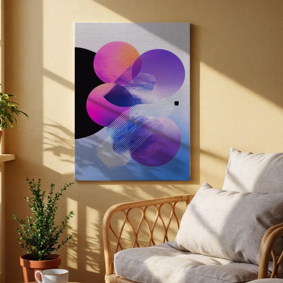 Abstract Geometric Canvas Wall Art Purple And Blue Modern Shapes Print Contemporary Artwork For Living Room Bedroom Or Office