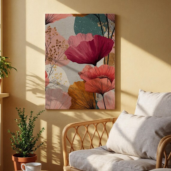 Bold Red Poppy Bloom Abstract Floral Botanical Canvas Wall Art
