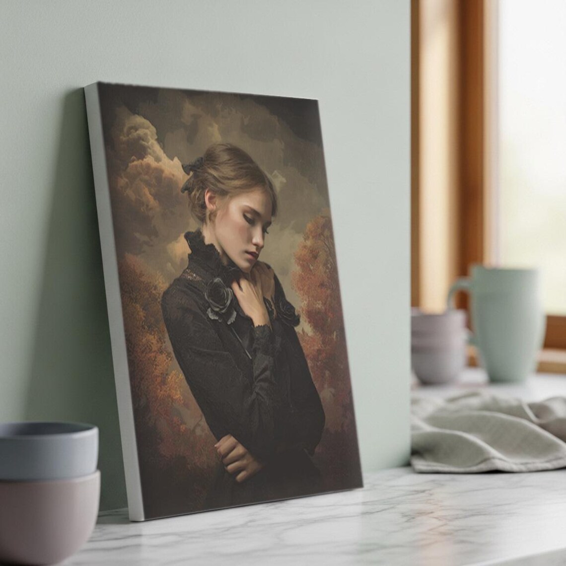 Dark Romantic Victorian Woman Portrait Moody Oil Style Poster