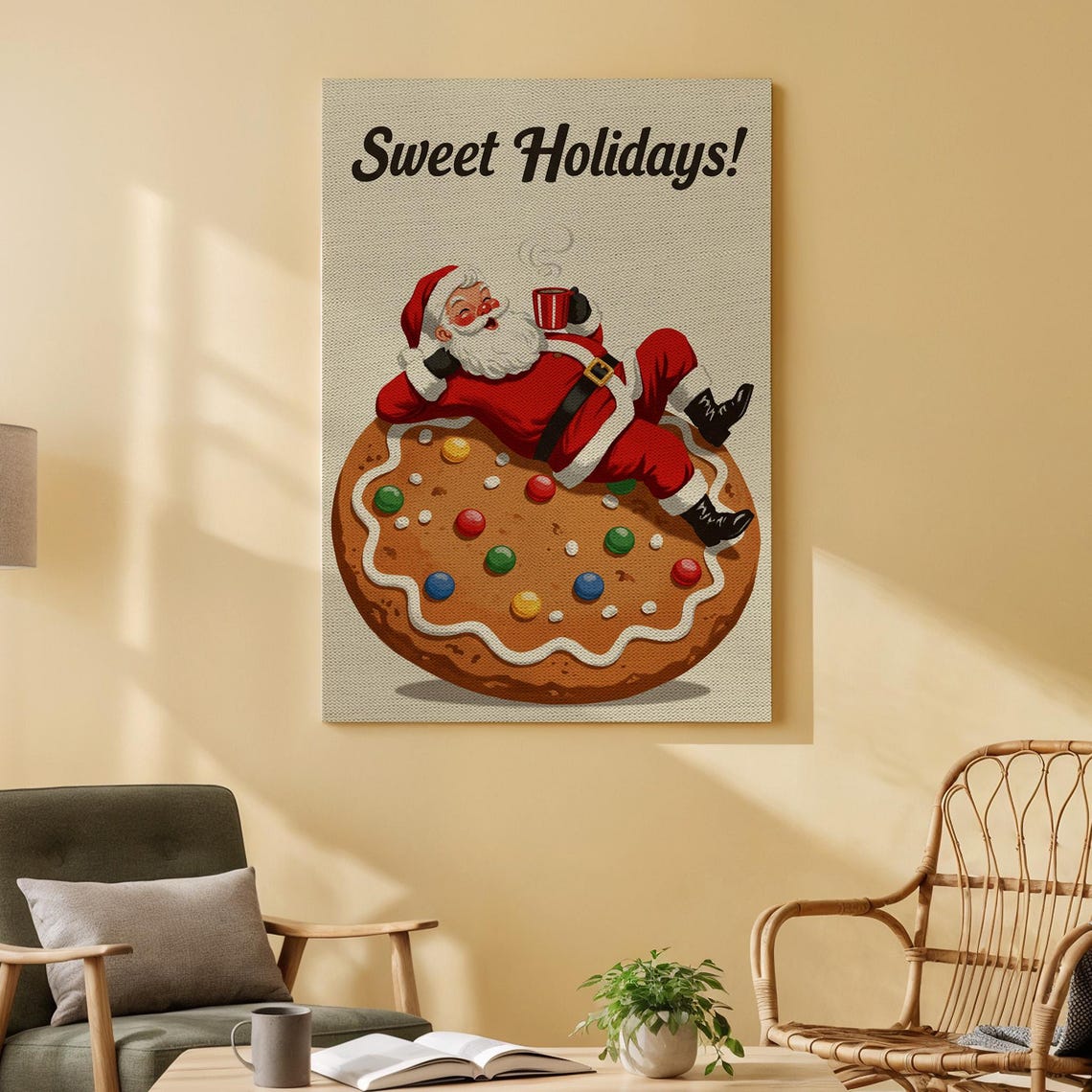 Sweet Holidays Santa Cookie Vintage Retro Christmas Holiday Poster
