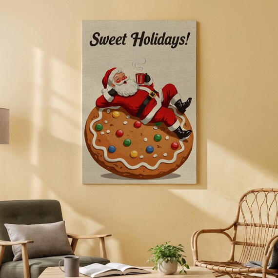 Sweet Holidays Santa Cookie Vintage Retro Christmas Holiday Poster