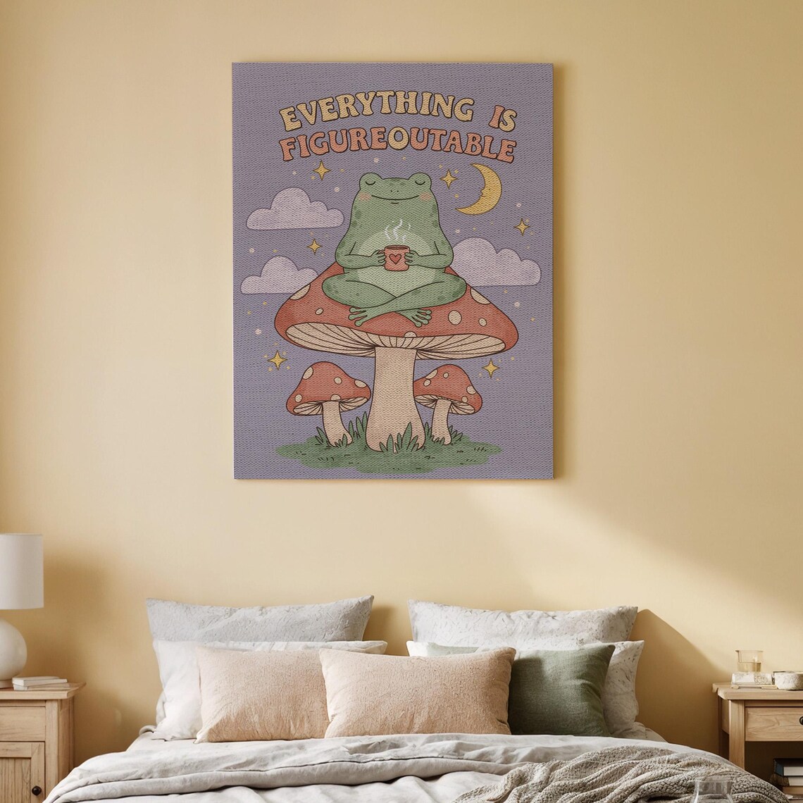 Zen Frog Meditating On Mushroom With Tea Cup Everything Is Figureoutable Poster