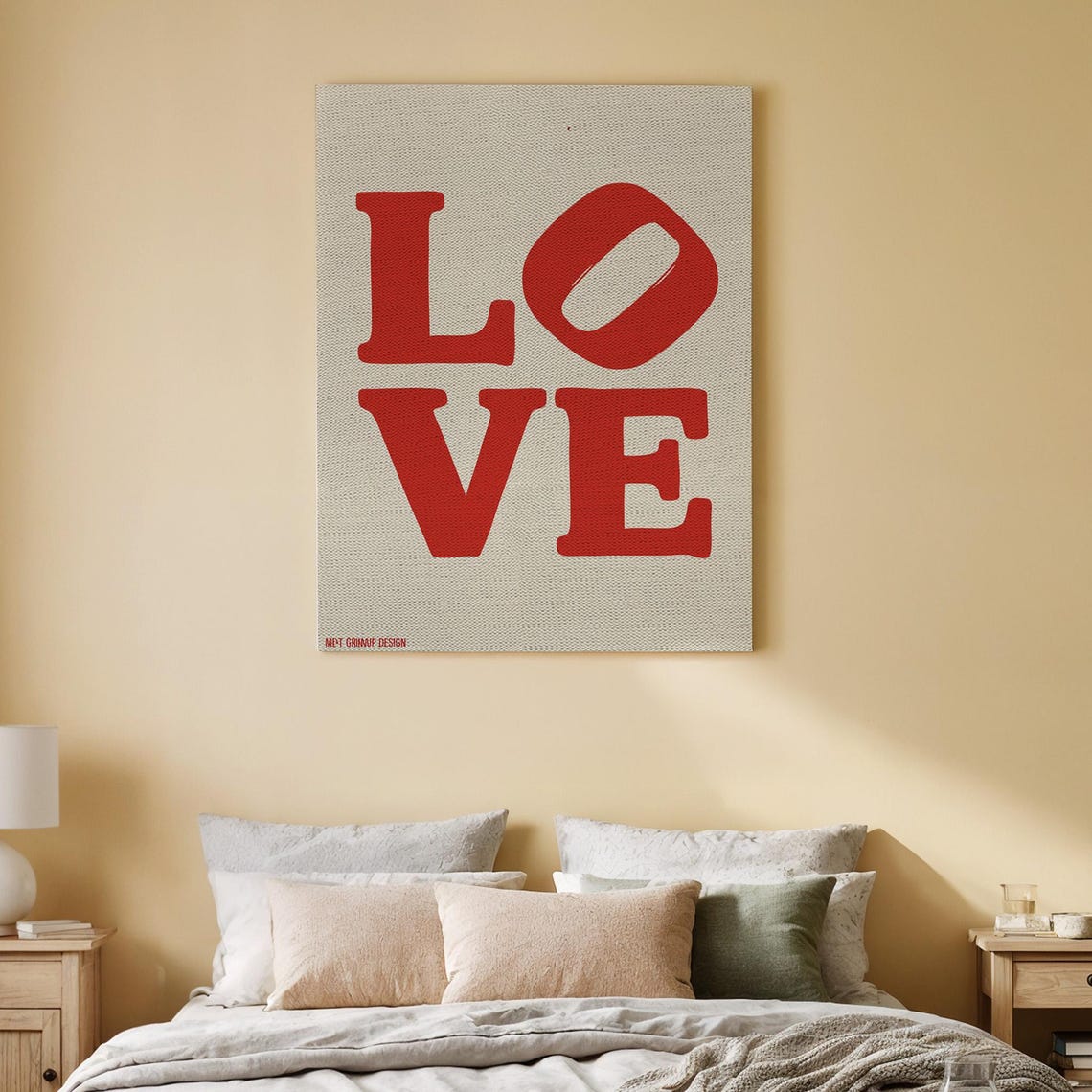 Love Typography Red Letters Poster Minimal Modern Cream Decor