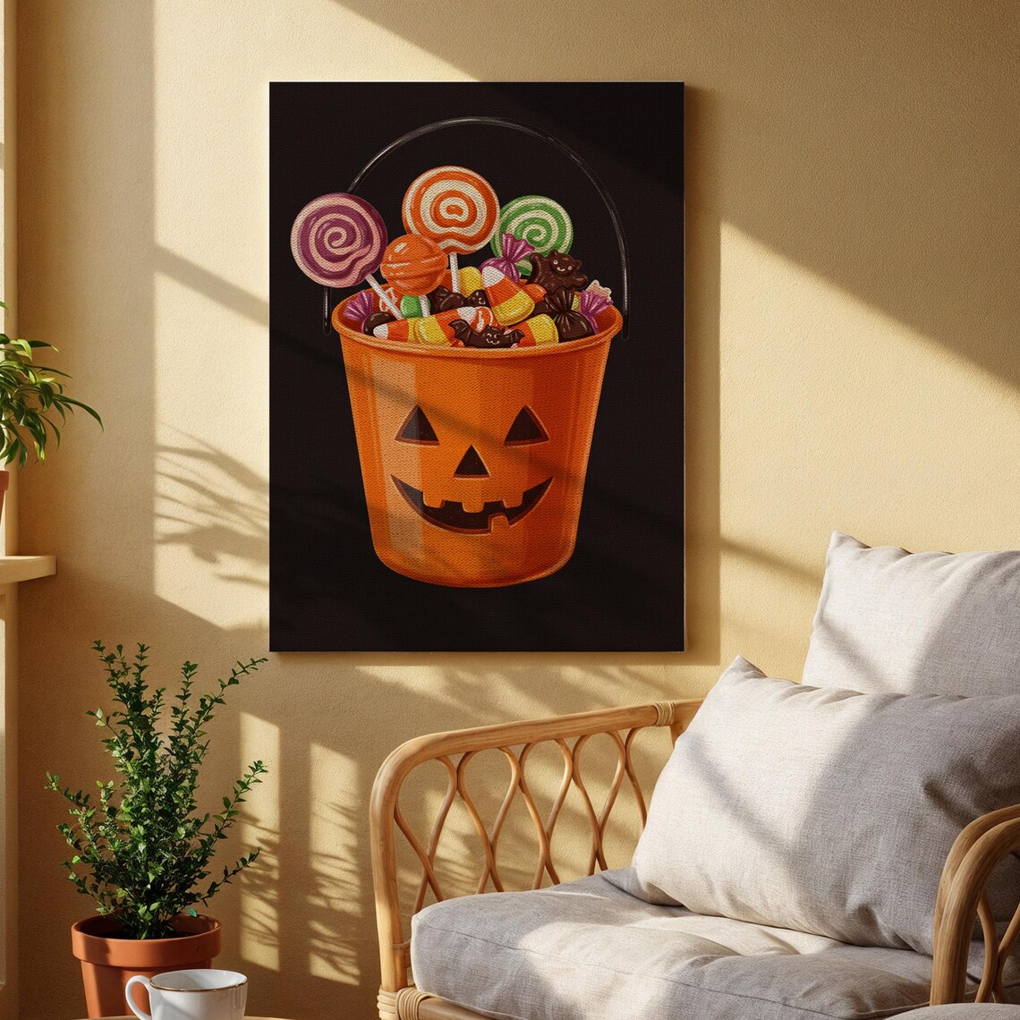 Pumpkin Candy Bucket Overflowing With Sweet Halloween Treats Poster