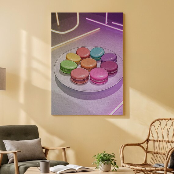 Colorful Macarons Canvas Wall Art Bright Dessert Kitchen Print French Pastry Food Artwork Modern Pop Decor For Dining Room Or Cafe