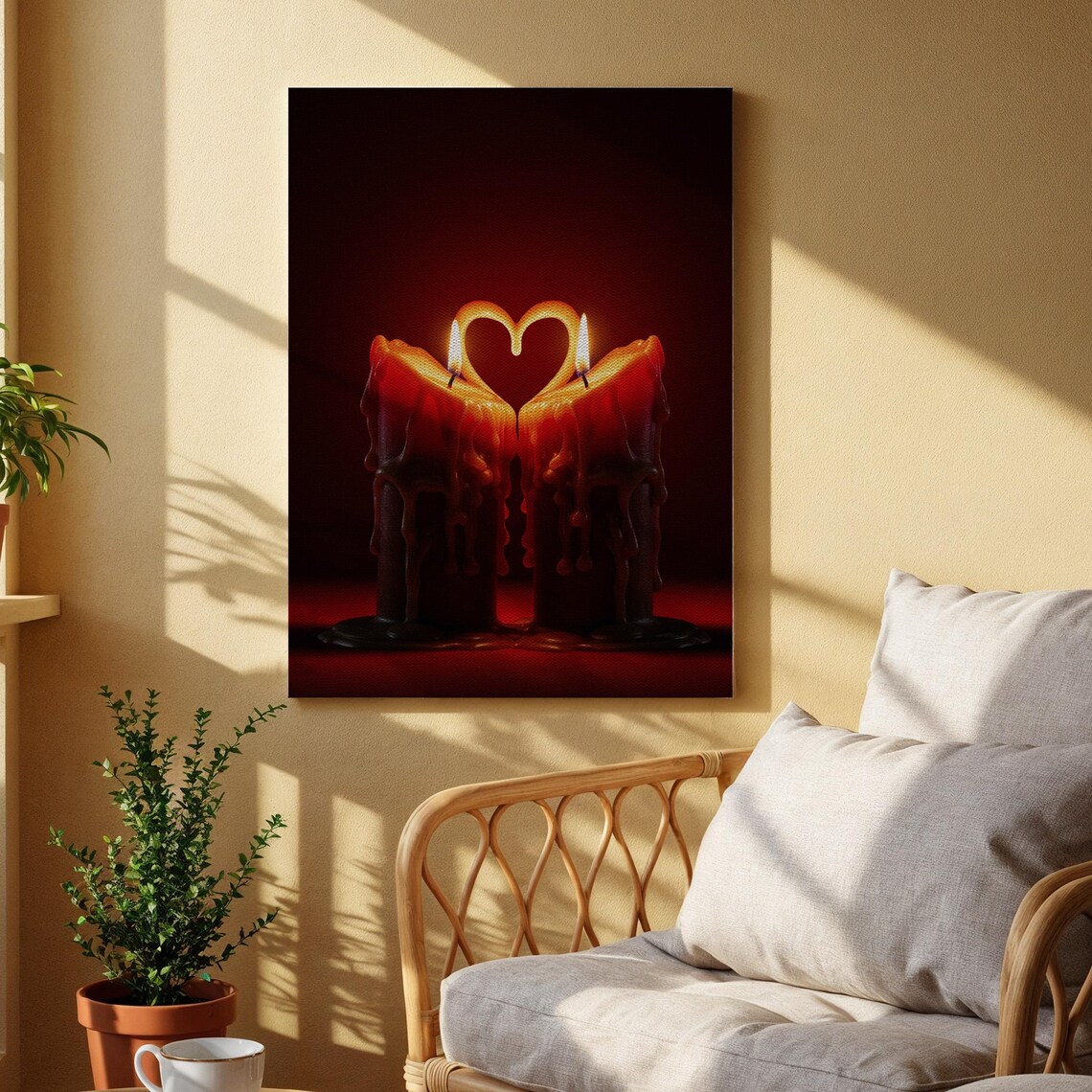 Burning Candles Forming Heart Shape Deep Red Romantic Night Glow Poster