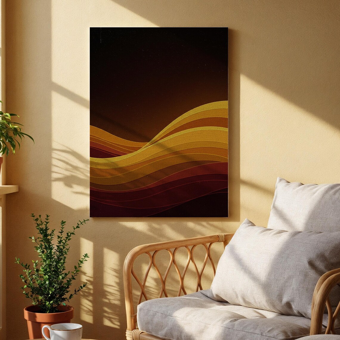 Bold Red Yellow Abstract Wavy Lines Geometric Mid Century Poster