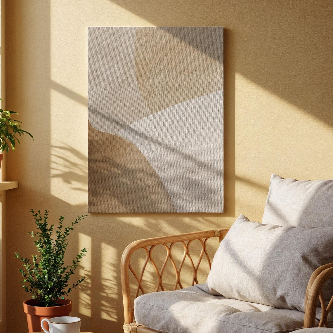 Minimalist Abstract Canvas Art Neutral Beige And White Geometric Shapes Modern Wall Decor For Living Room Bedroom Or Office