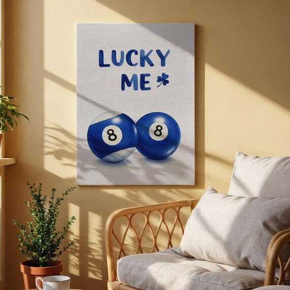 Lucky Me Twin Eight Ball Billiards Pool Hall Game Room Wall Art