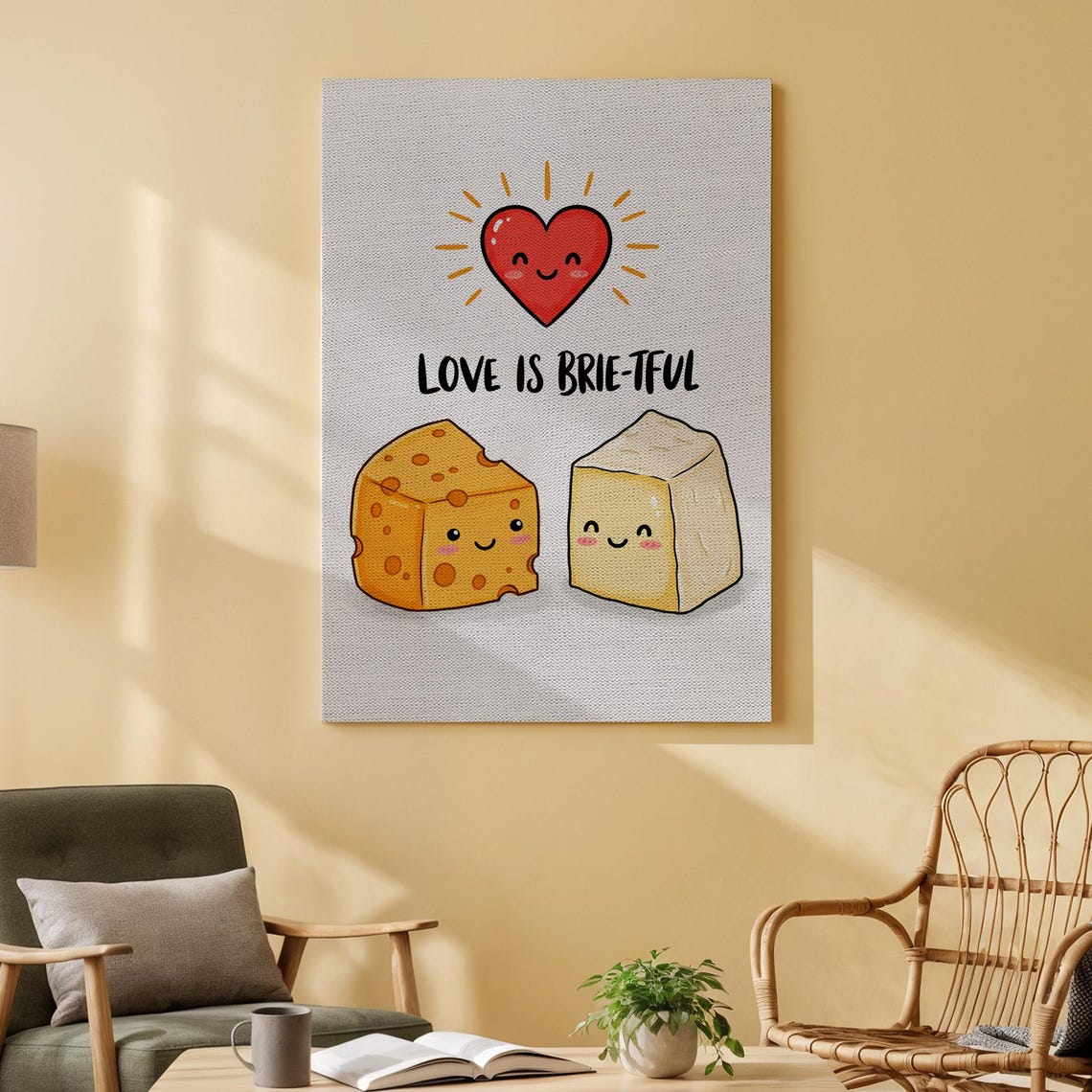 Love Is Brie Tiful Funny Cute Cheese Pun Romantic Kitchen Wall Art