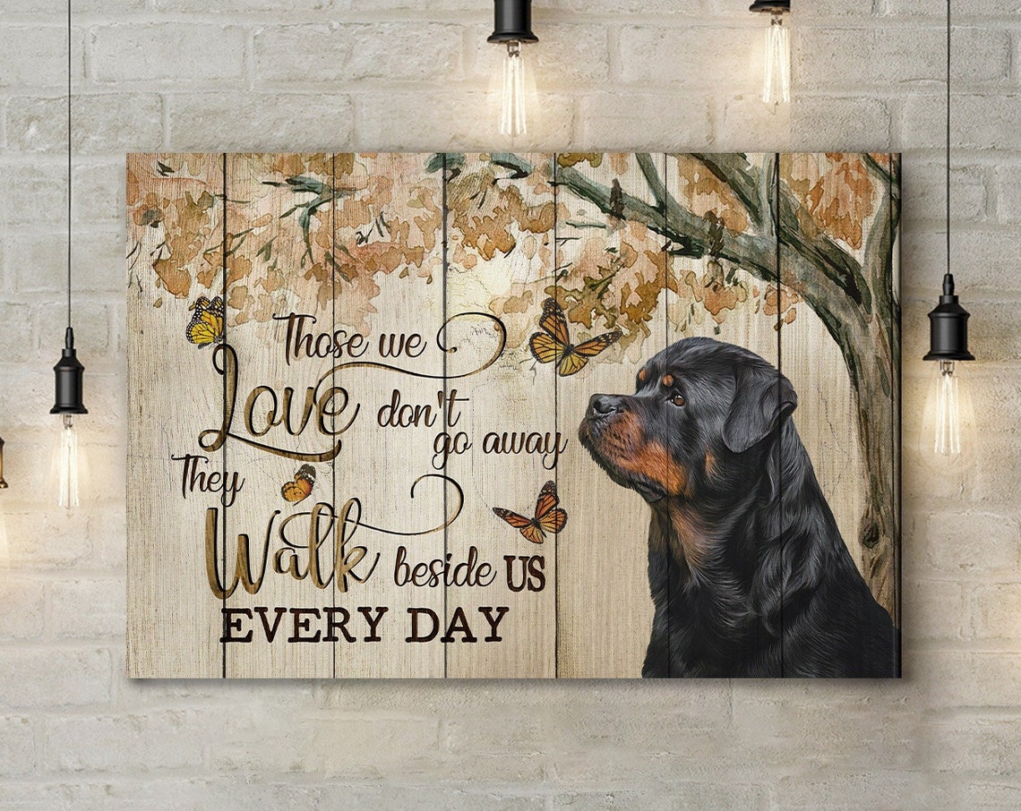 Rottweiler with Monarch Butterflies Those We Love Memorial Poster
