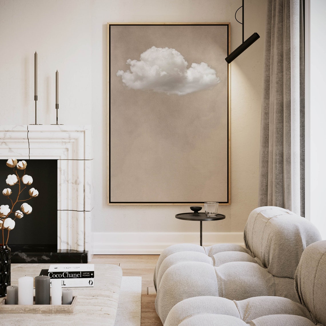 Minimalist Single White Cloud Beige Sky Zen Neutral Art Poster - Image 2