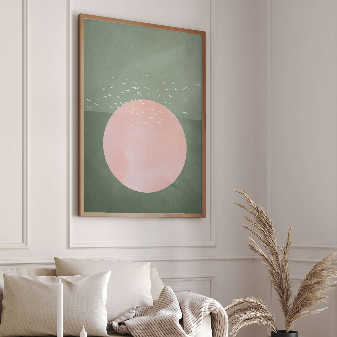 Flying Birds And Sun Japandi Art Print, Living Room Decor - Image 4