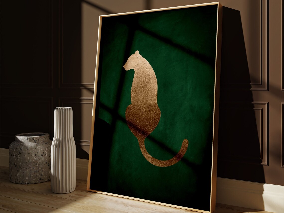 Green and Gold Leopard Art Print, Maximalist Decor - Image 4