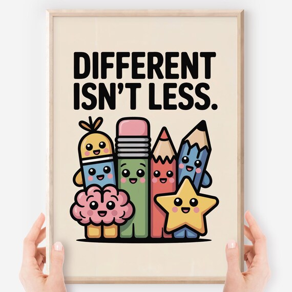 Different Is Not Less Cute Kawaii School Supplies Quote Poster