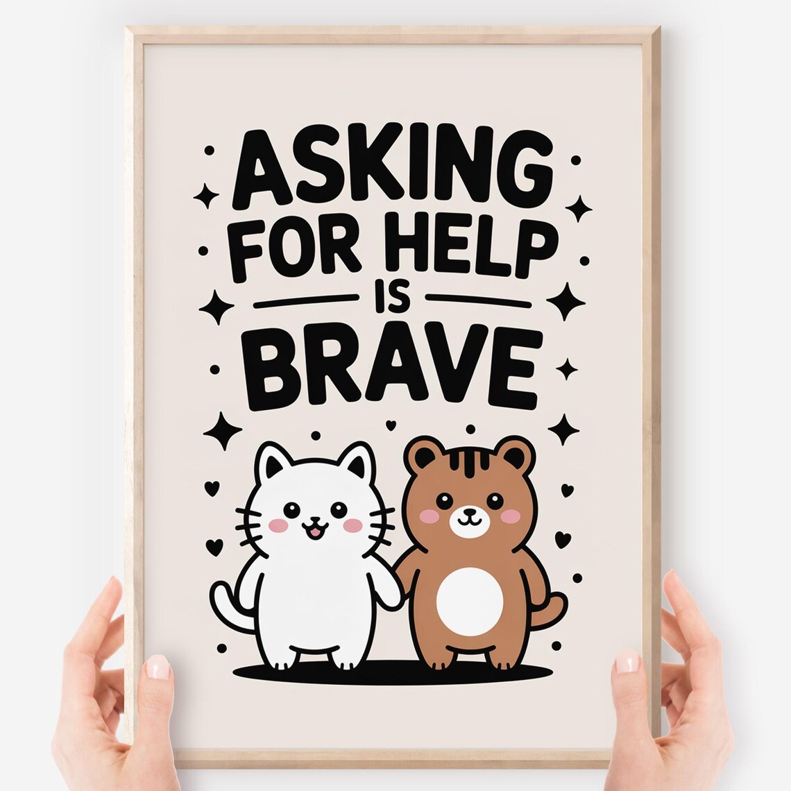 Asking For Help Is Brave Kawaii Cat Mental Health Kids Poster
