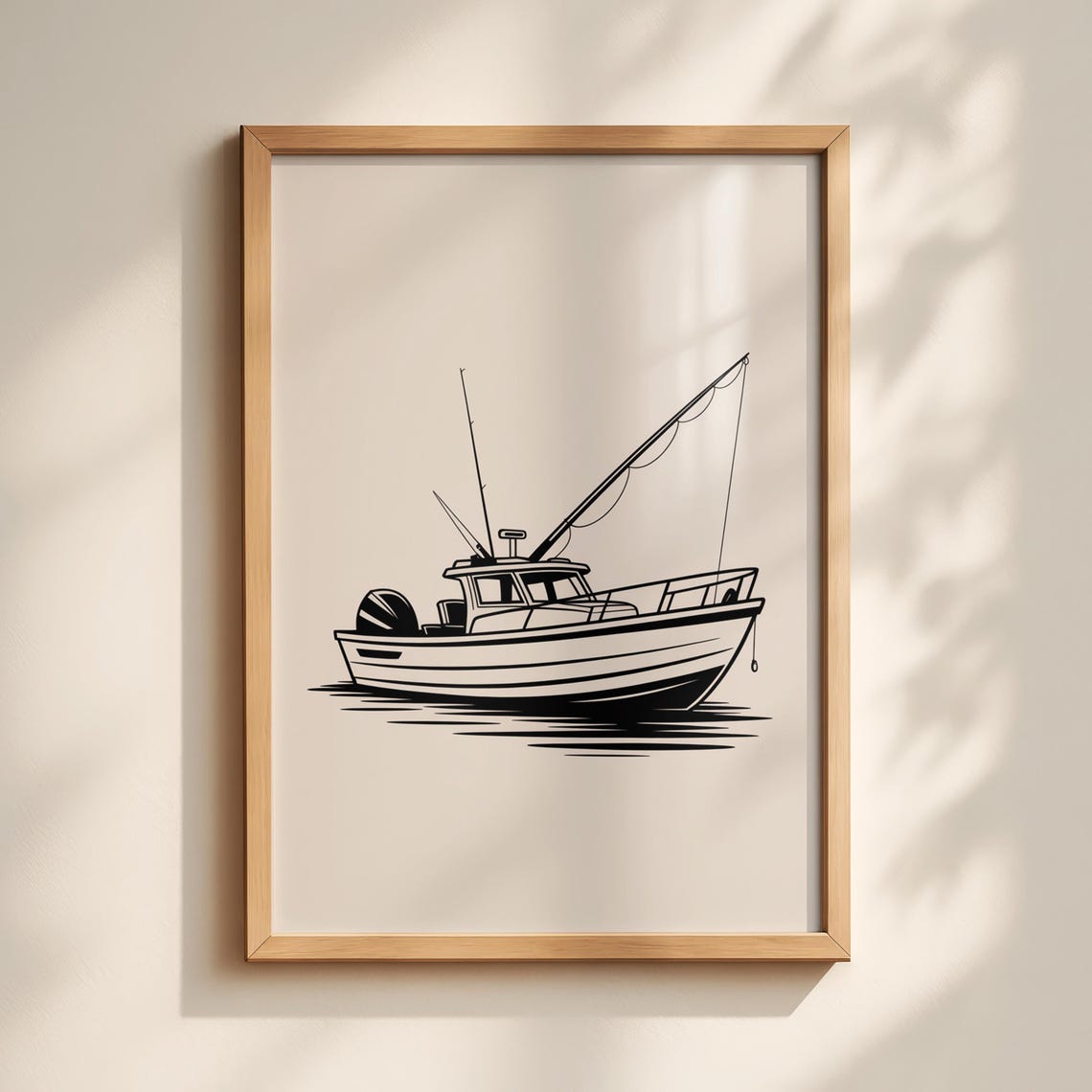Minimalist Fishing Boat Line Art Print Coastal Nautical Decor