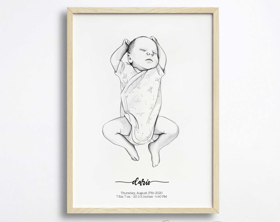 Baby Girl in Pink Onesie Birth Announcement Nursery Portrait Poster - Image 6