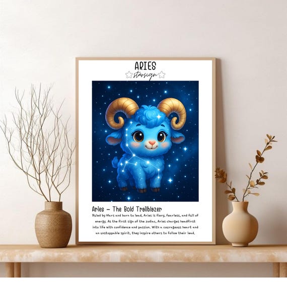 Aries Starsign Poster Kids Wall Art Cute Zodiac Sign Design Room Decor Minimalistic Baby