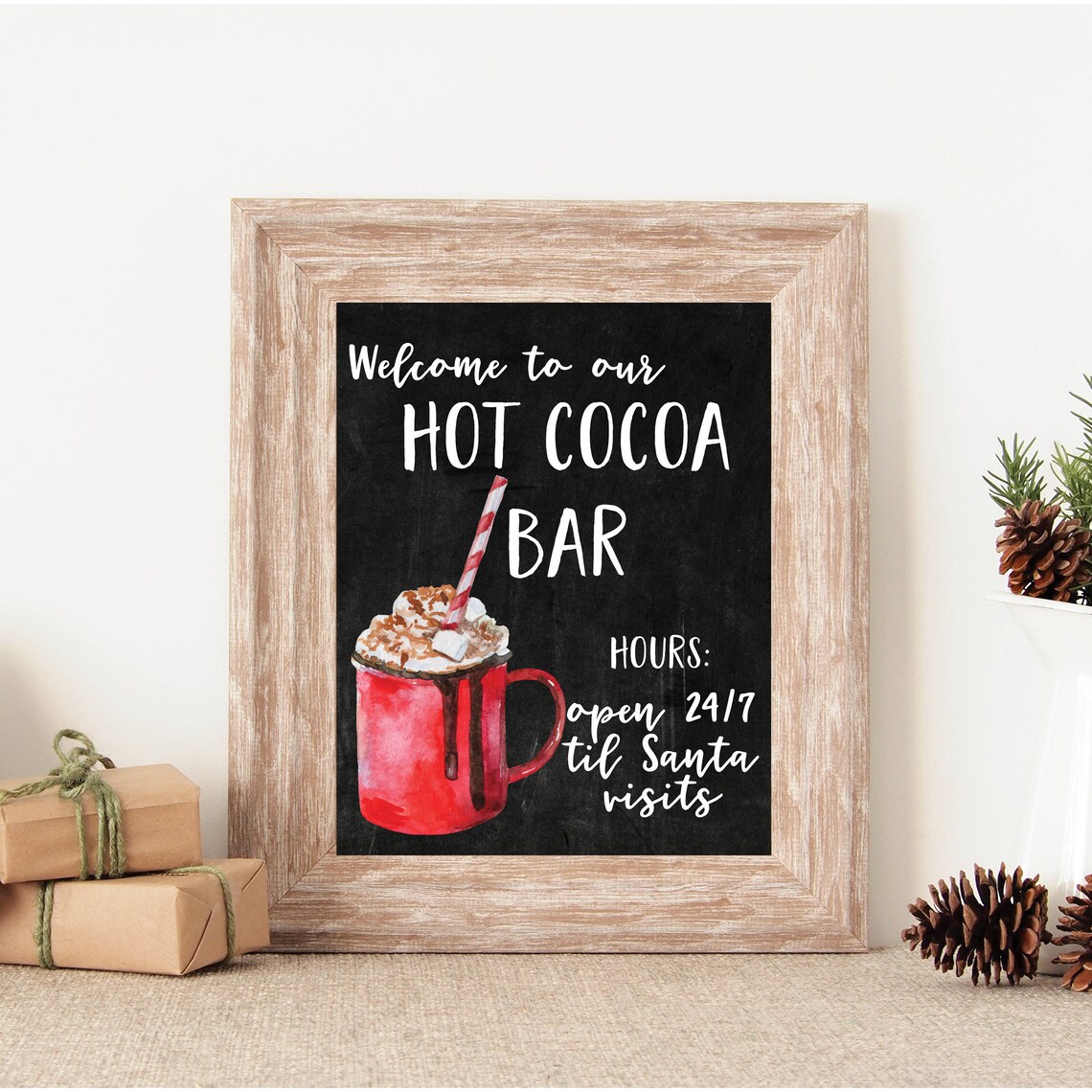 Hot Cocoa Bar Sign, Christmas Wall Art Print