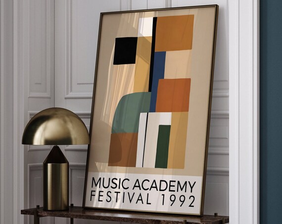 Music Academy Festival 1992 Abstract Geometric Blocks Art Poster