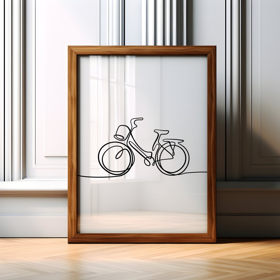 Minimalist Single Line Bicycle Drawing Black on White Poster