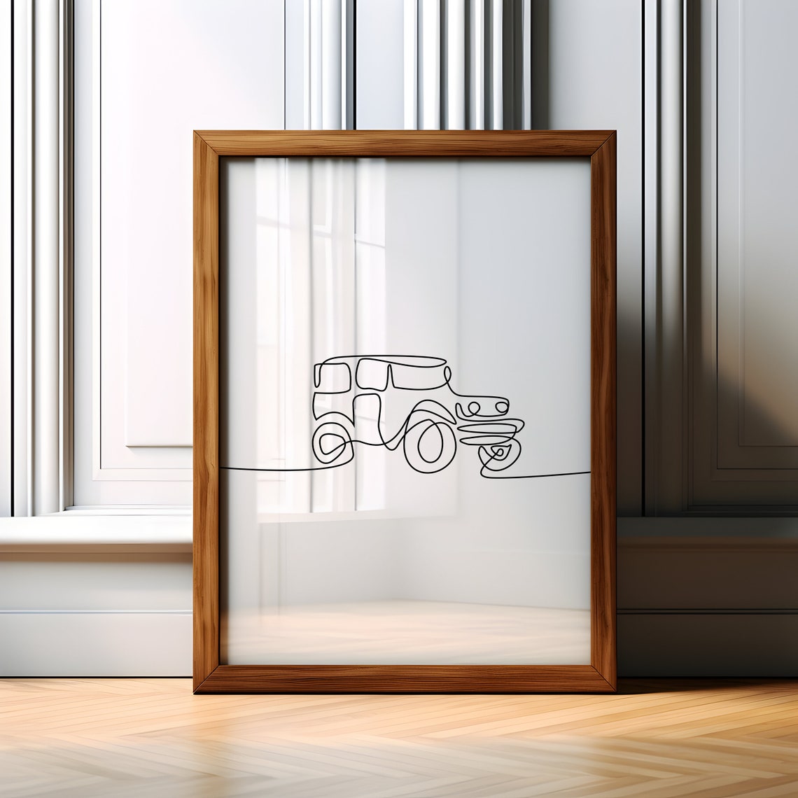 Retro SUV Continuous Single Line Drawing Minimalist Car Art Poster