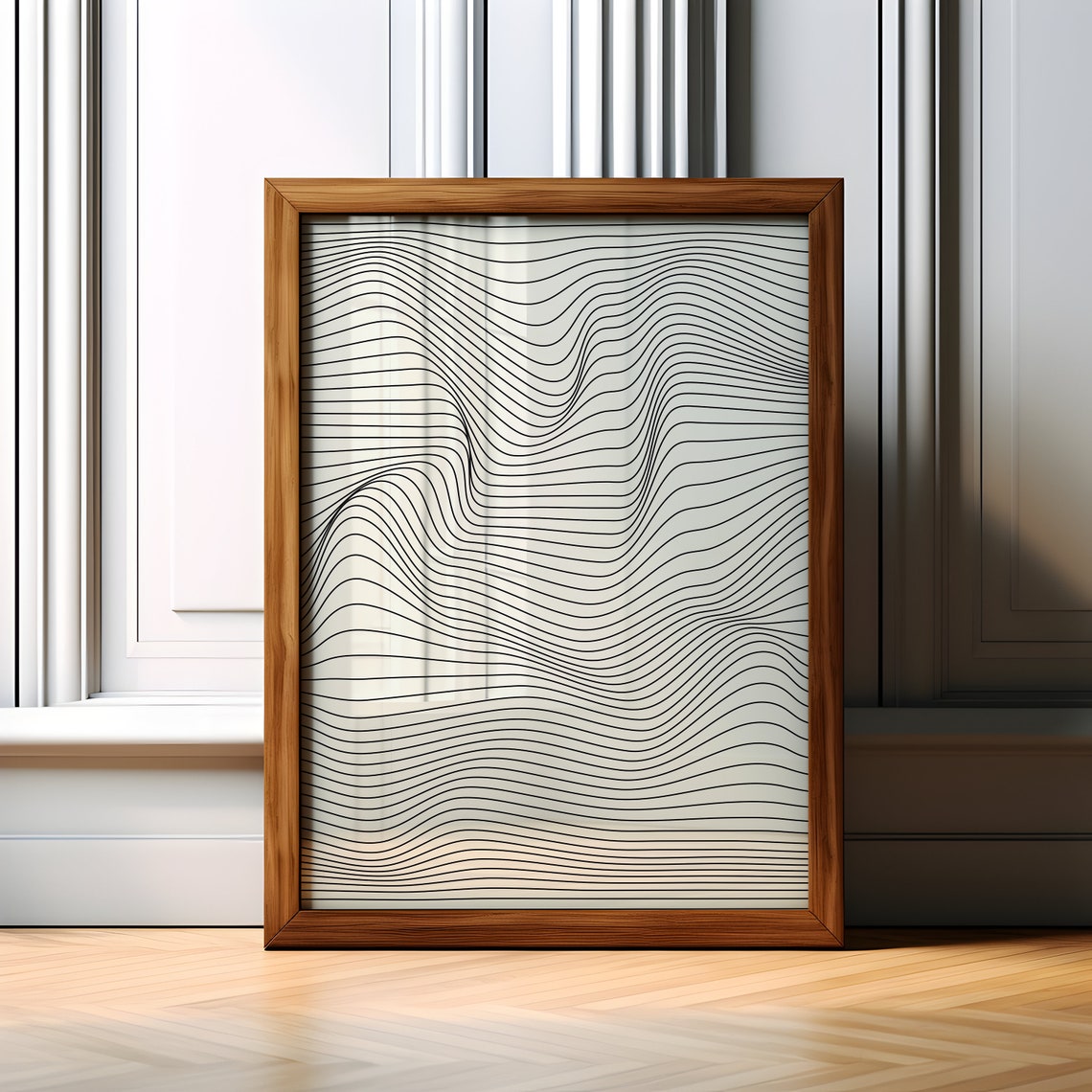 Abstract Optical Wavy Line Art Black White Minimalist Poster