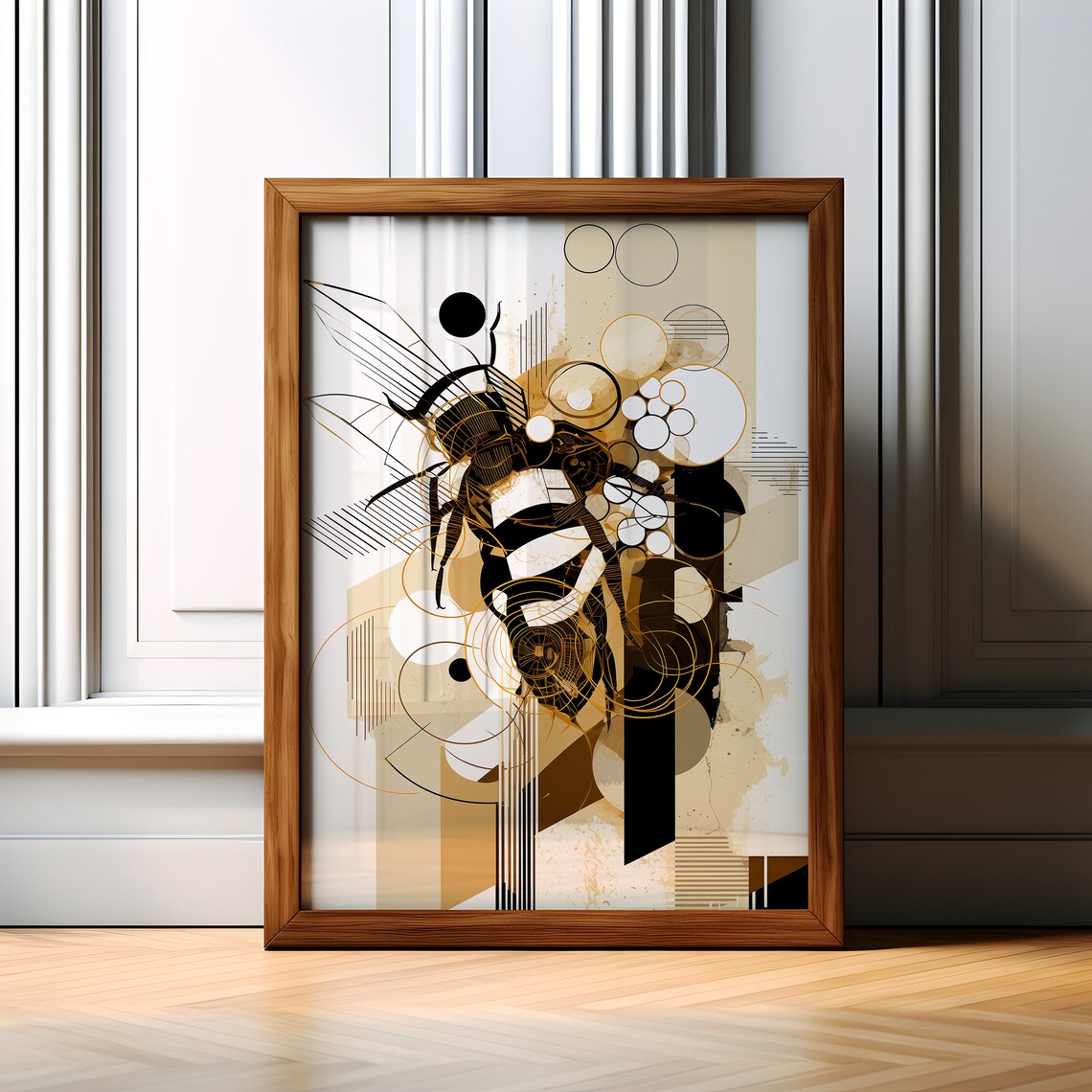 Abstract Geometric Bee Art in Gold and Black Modern Art Poster