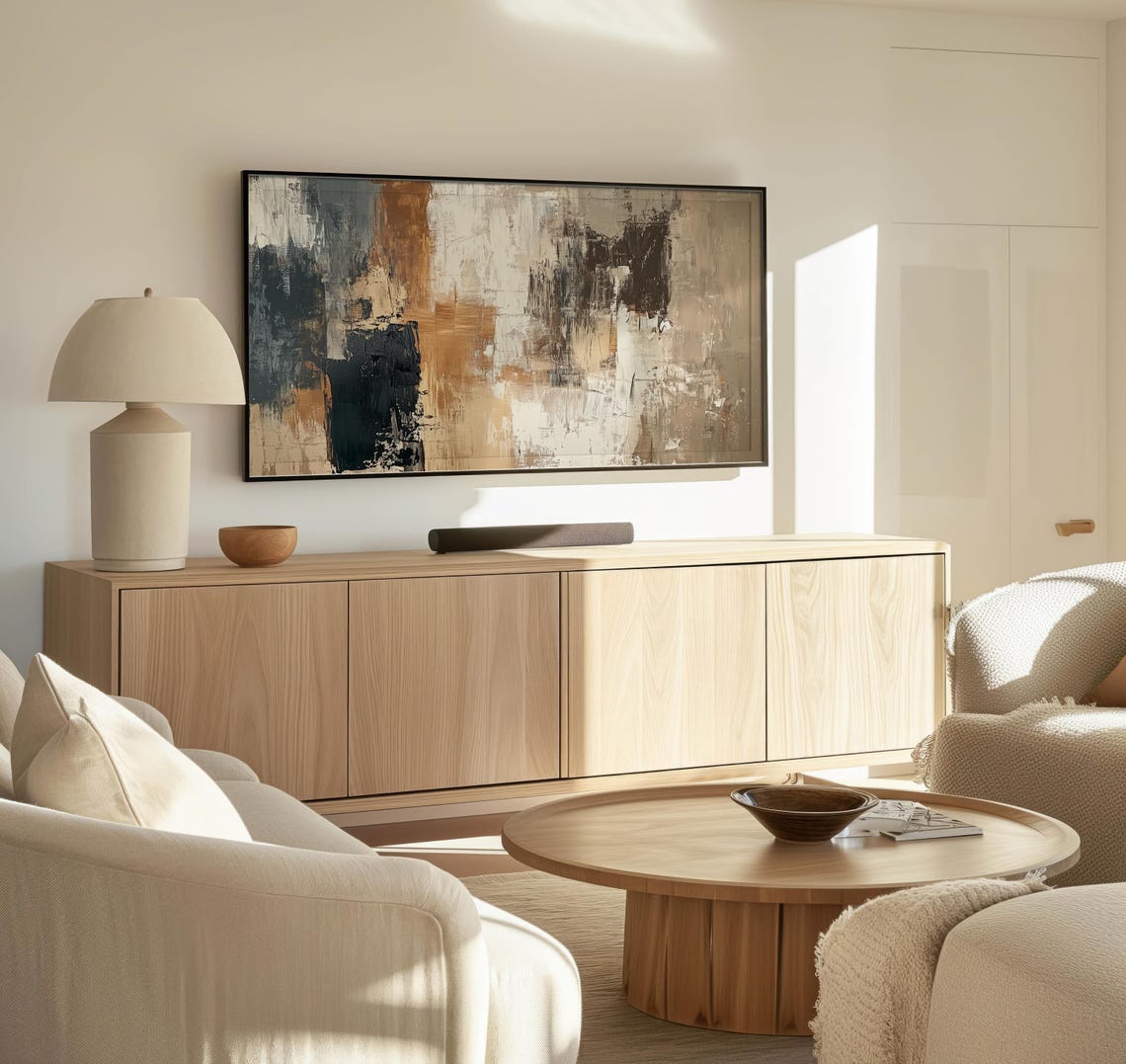 Abstract Neutral Beige Taupe Brushstroke Modern Minimalist Wall Art - Image 3