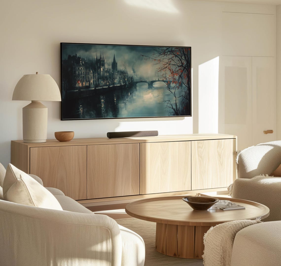 Frame Tv River Bridge Scene Art Art For Frame Tvs Rustic Moody Seasonal Tv Art Scenic Vintage Tv Art Paletta Prints - Image 3