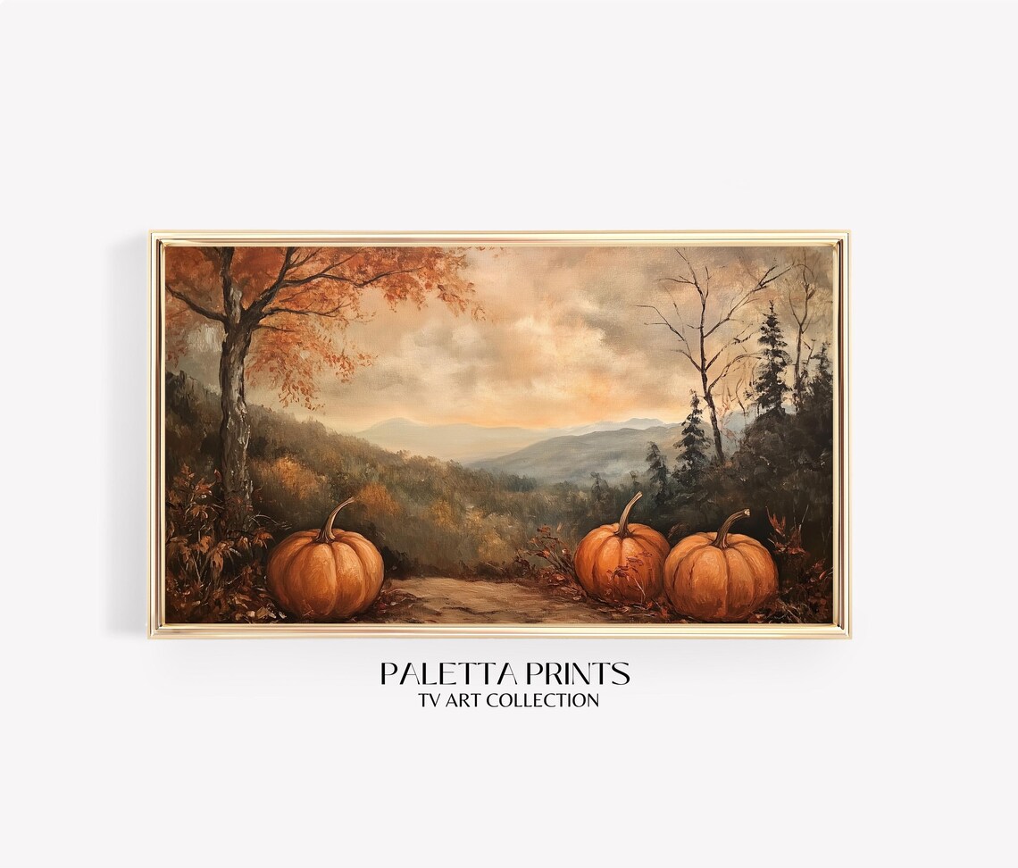 Pumpkins On Mountain Ridge Golden Hour Autumn Harvest Still Life Wall Art