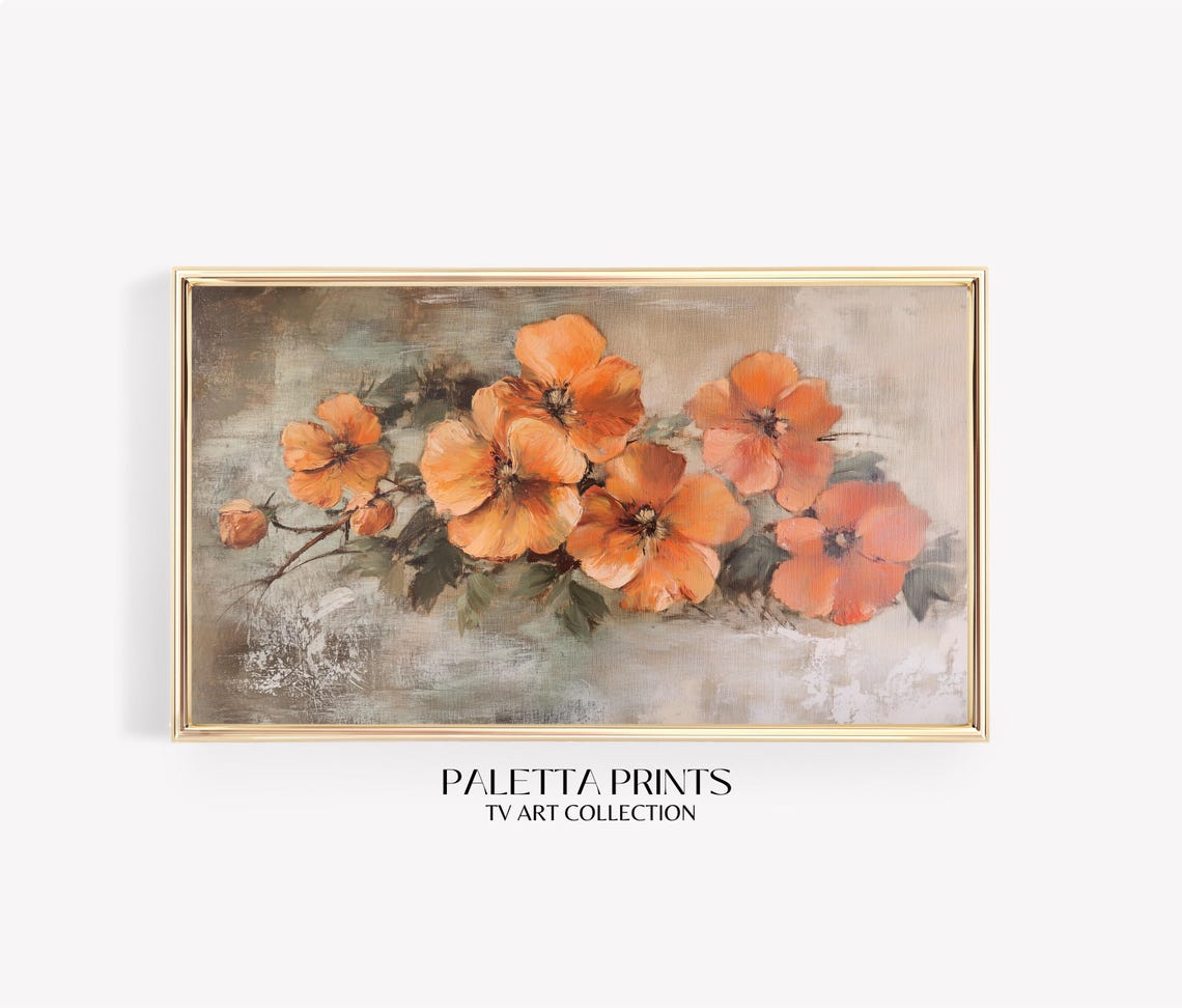 Frame Tv Rustic Floral Art Art For Frame Tvs Textured Flower Bloom Tv Art Moody Flowers Tv Art Paletta Prints