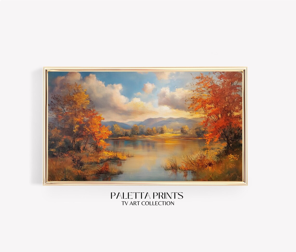 Autumn Lake Golden Sunset Impressionist Landscape Travel Poster