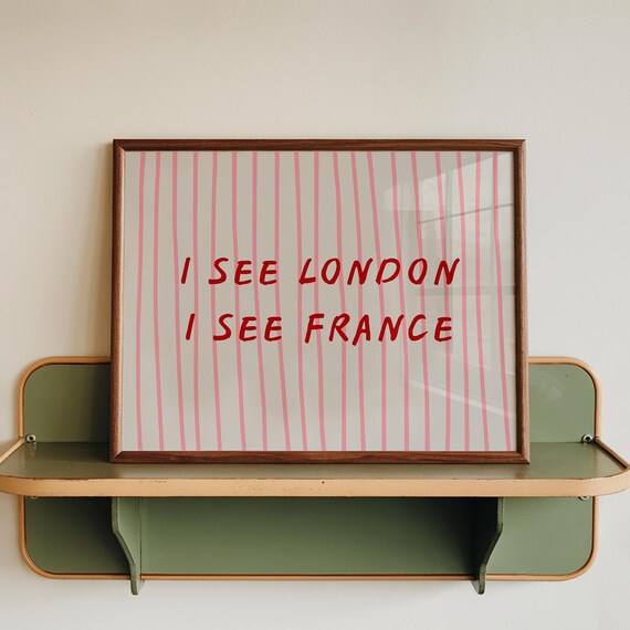 I See London I See France Red Script Pink Stripe Playful Poster
