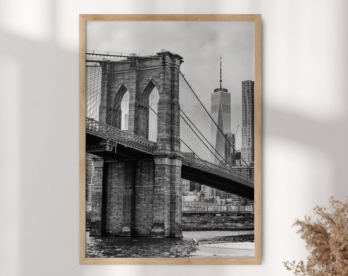 Brooklyn Bridge Black And White New York Travel Poster
