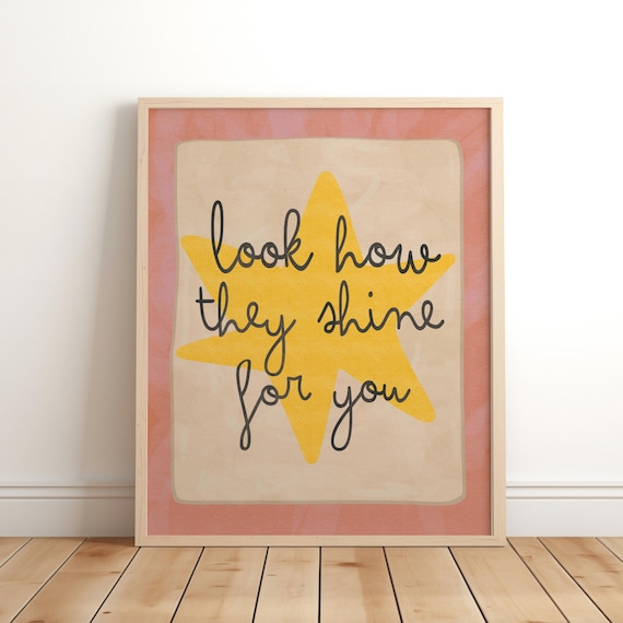 Look How They Shine For You Star Quote Print Pink Hand Lettered Art