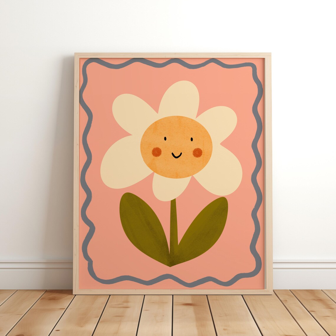 Smiley Flower Watercolor Illustration, Nursery Art Print