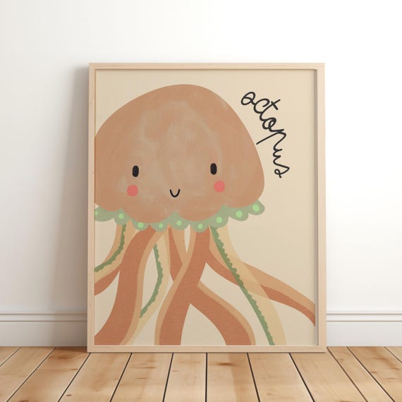 Octopus Print Nursery Wall Art Poster Decor Prints Kids Room Unframed