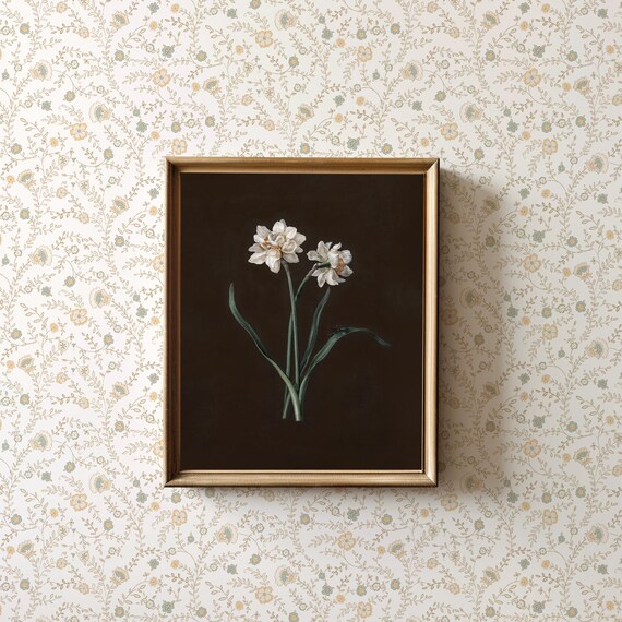 Moody Blush Floral Bouquet Vintage Dark Academia Botanical Poster