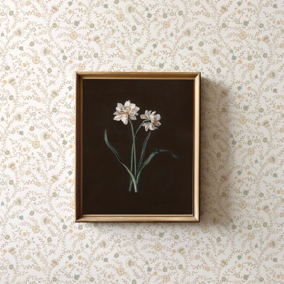 Trendy Designer Floral Art Dark Academia Decor Vintage Botanical Cottage Core Wall Decor