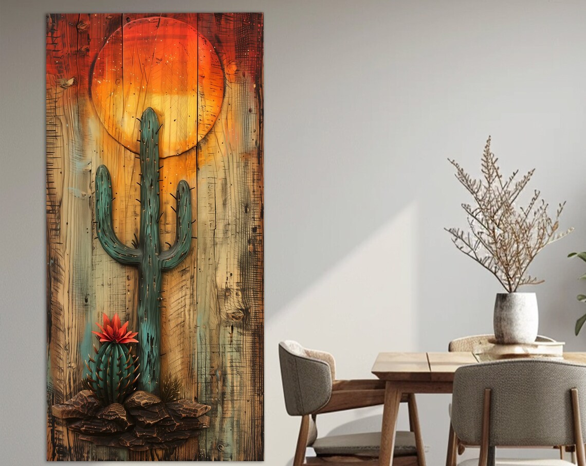 Abstract Cactus Sunset Print, Boho Arizona Poster