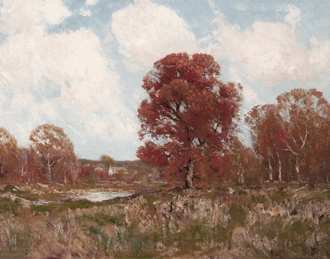 Vintage Autumn Painting French Country Wall Decor Fall Landscape Painting Vintage Landscape Print Landscape Art Oil Painting Vintage - Image 3